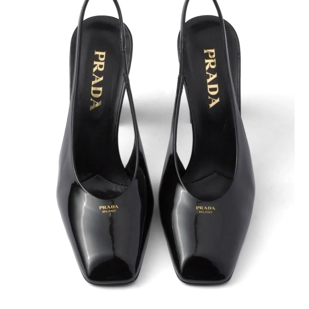 Prada Women's Glossy Black Slingback Heels